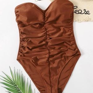 Shein Ruched Bandeau One Piece Swimsuit